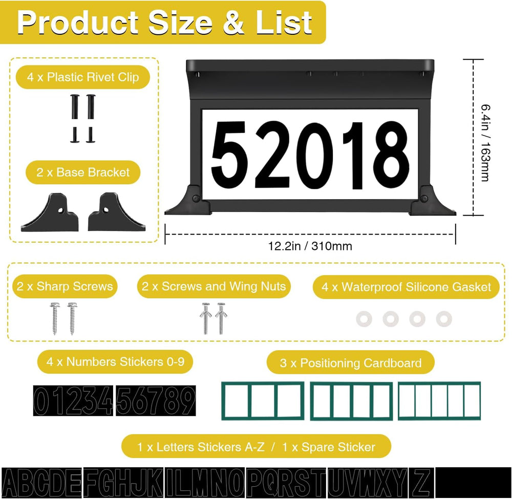 Lacasa Solar Address Sign, 3 Colors-in-1 Mailbox Number Plaque Light for Outd...