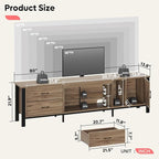 Bestier TV Stand for 75/80/85 inch TV, LED Gaming Entertainment Center, Modern TV Cabinet with Glass Shelves for Living Room, Media Console with 2 Storage Drawers & Cabinets for Bedroom, Pinewood