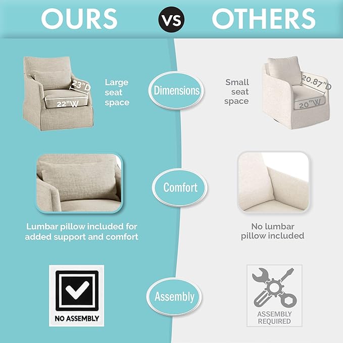 Martha Stewart London Swivel Chair - Solid Wood & Plywood, Skirted Metal Base Accent Armchair, Lumbar Pillow -Modern Classic Family Room Sofa Furniture Bedroom Lounge, 28"X31.5"X35.25", Beige Multi