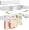 Wall Mounted Clothes Drying Rack 32", Foldable Wall Mount Laundry Rack Folding Indoor, Drying Rack Clothing Collapsible, Hidden Space Saver with Wall Template, 5 Rods, White