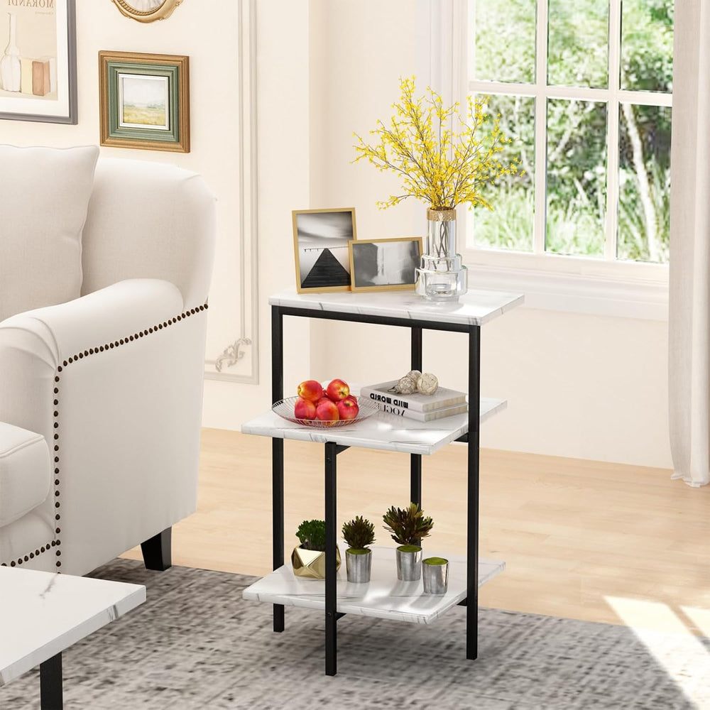 AWQM Coffee Table Set, Faux Marble Table & 2 Side Table, White & Blac...
