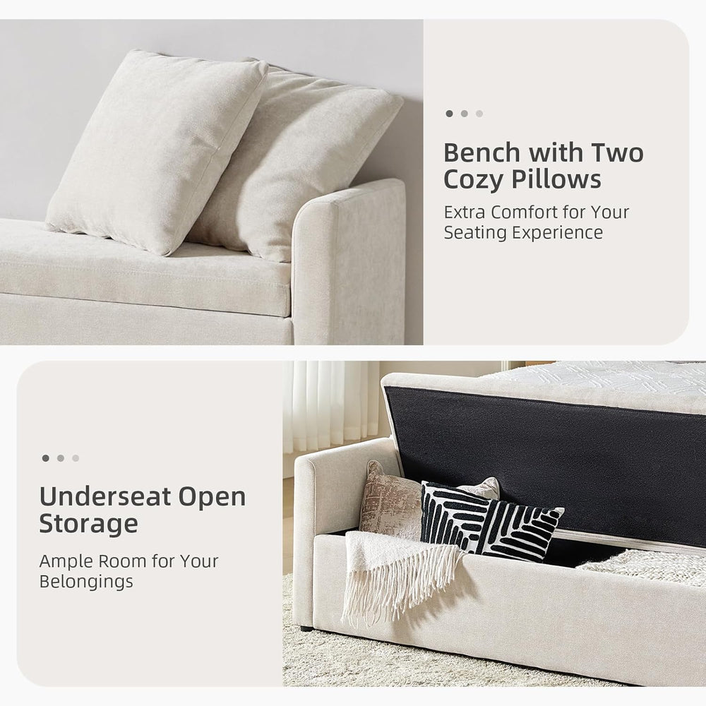 59.5" Modern Storage Ottoman Bedroom Bench, End of Bed Bench with Throw ...