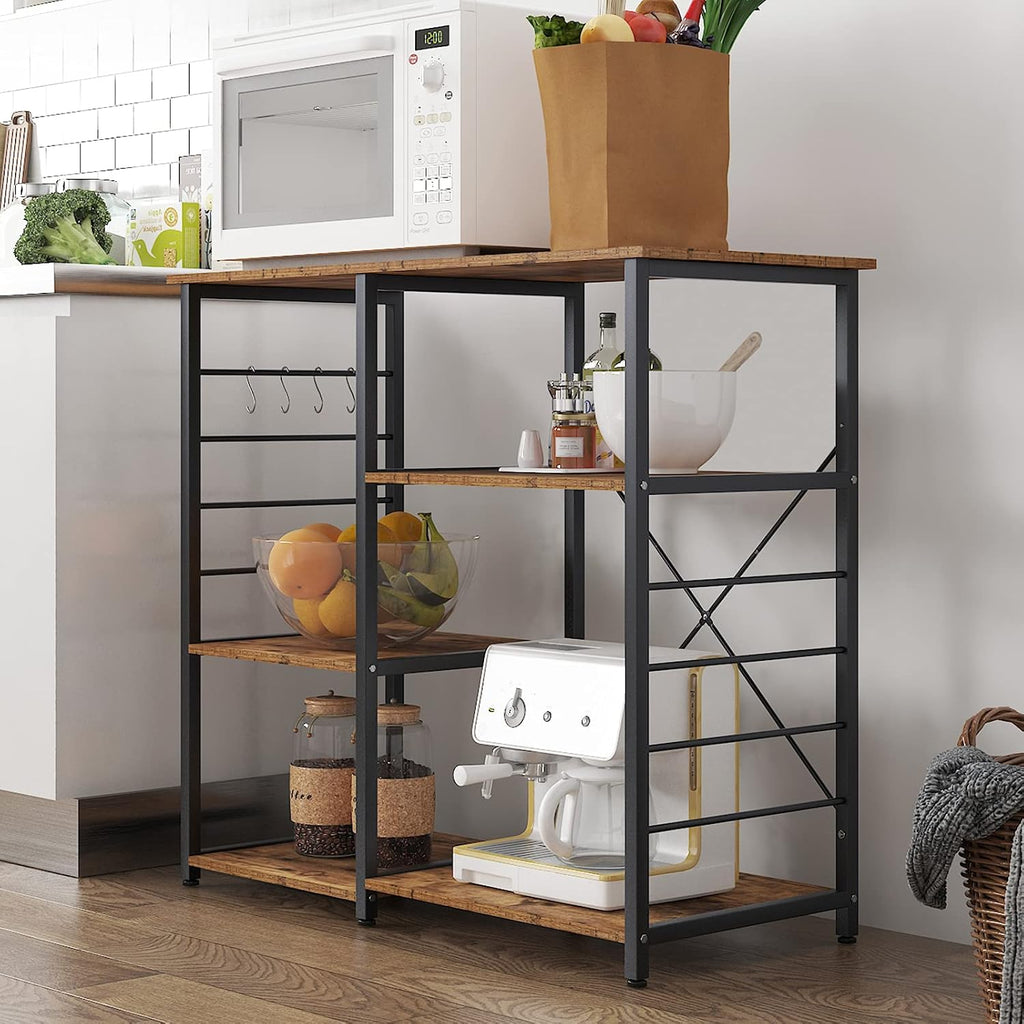 soges Kitchen Standing Baker's Rack, Utility Microwave Oven Stand, Multi-Layers Kitchen Storage Cart Workstation Shelf, Coffee Cart, Rustic Brown