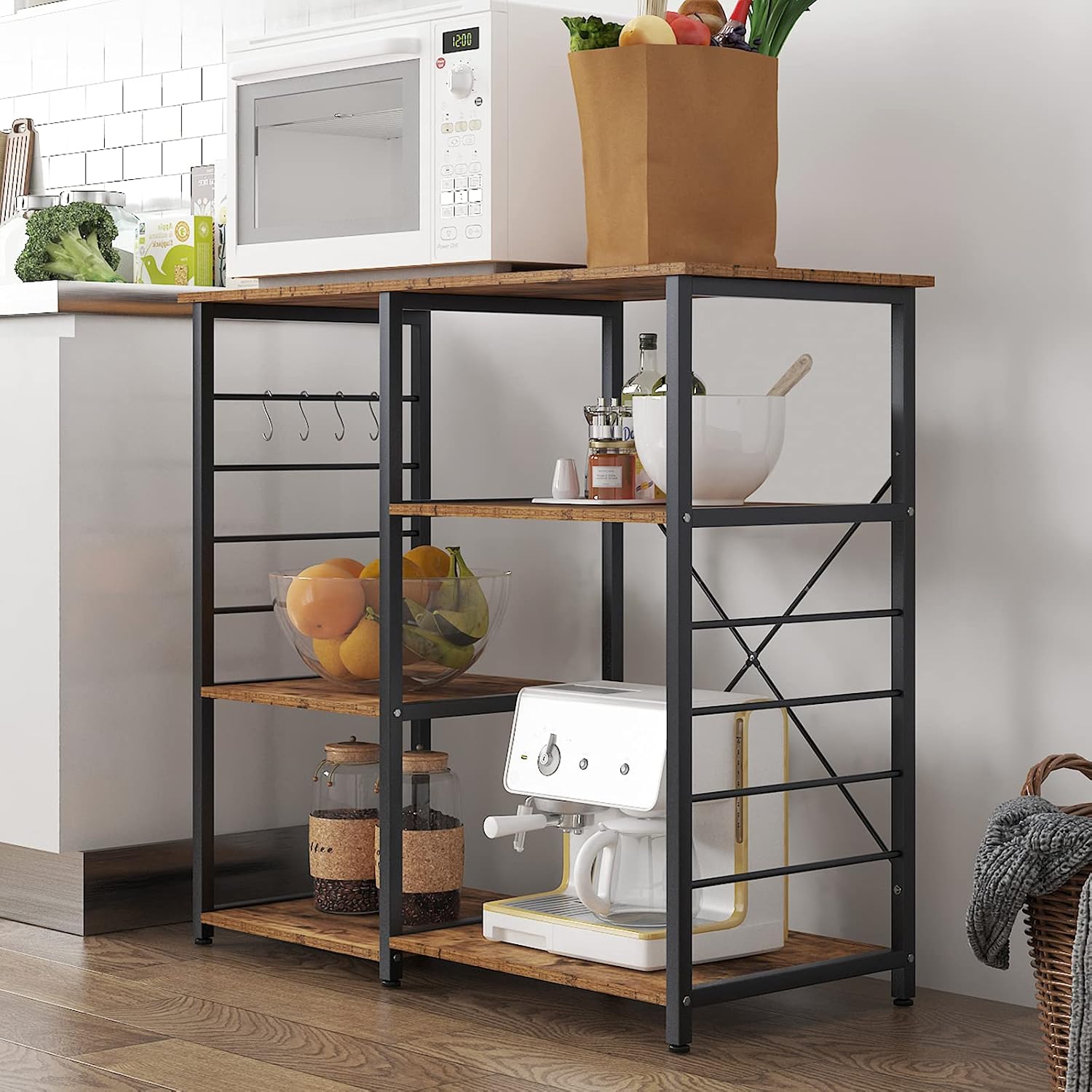 soges Kitchen Standing Baker's Rack, Utility Microwave Oven Stand, Multi-Layers Kitchen Storage Cart Workstation Shelf, Coffee Cart, Rustic Brown