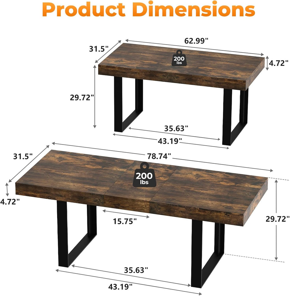 Zevemomo 63"-78.7" Rectangular Extendable Dining Table, 6-8 Extenda...