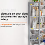 Over-The-Toilet Storage Rack, 4-Tier Bathroom Organizer Shelf Over Toilet with Adjustable Shelf and Basket, Freestanding Space Saver Bathroom Shelves Above Toilet for Room (Gray White)