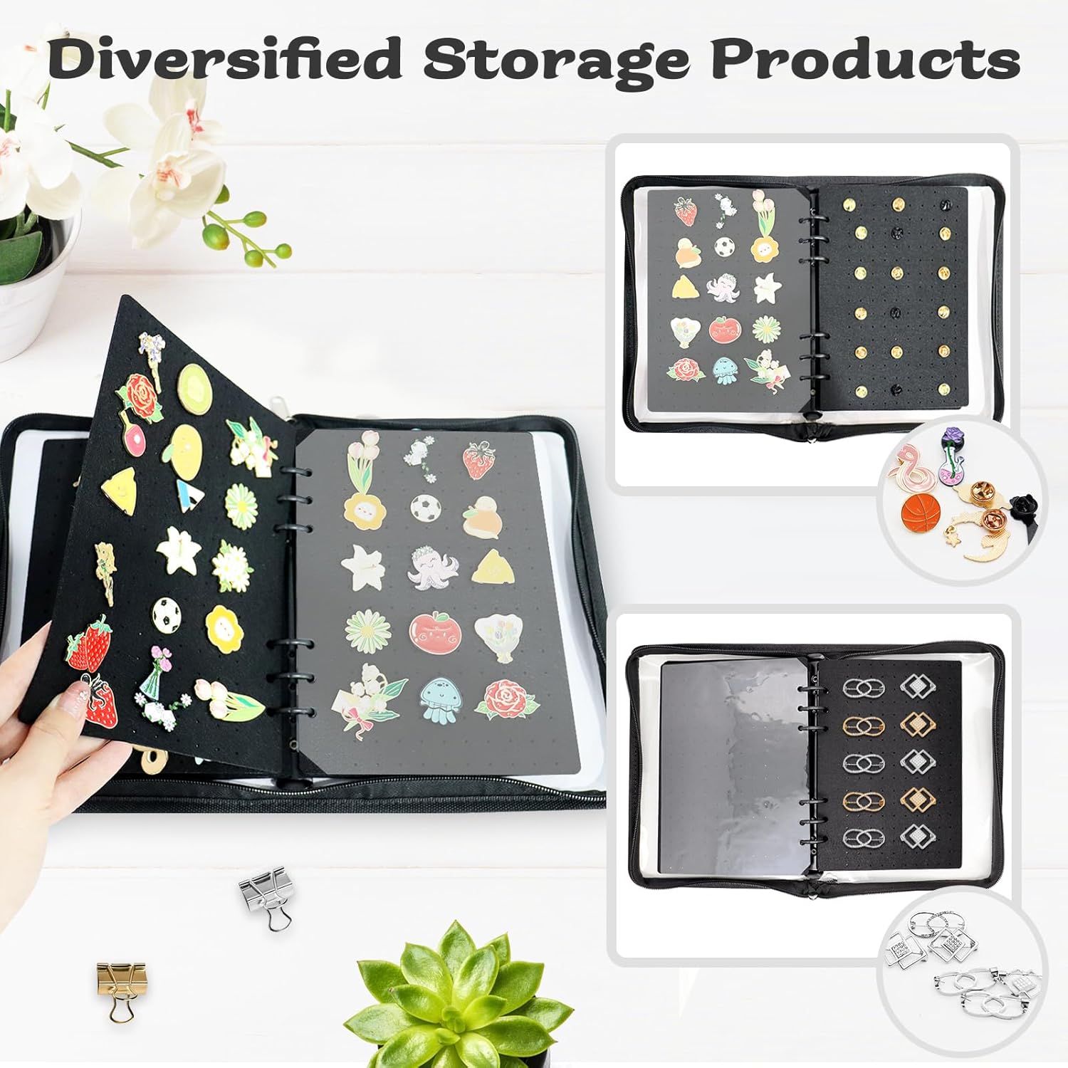 Enamel Pin Display Book Pin Collection Binder Holder Trading Book with 8-Page Display Boards A5 Brooch Pin Storage Organizer Binder Album for Travel Collectors (Black)