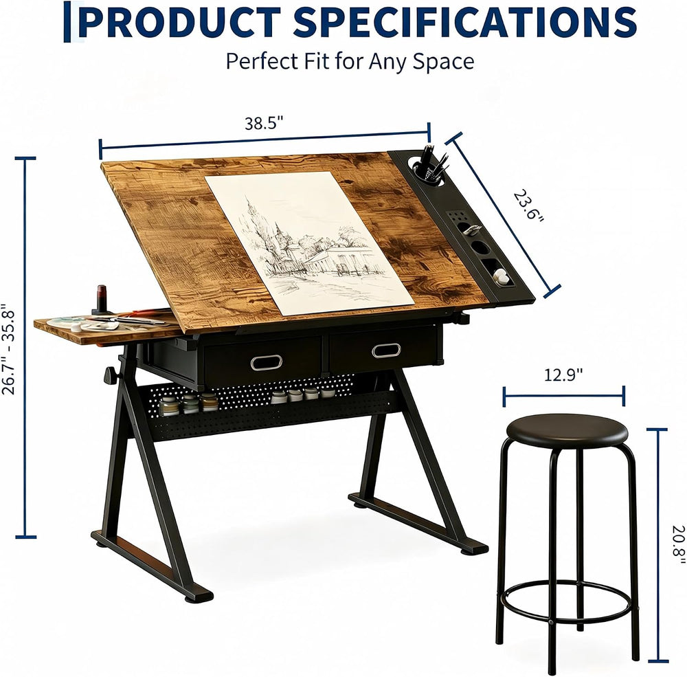 Garvee Height Adjustable Drafting Table, 0-75°Tilting Drawing Desk | Artist T...
