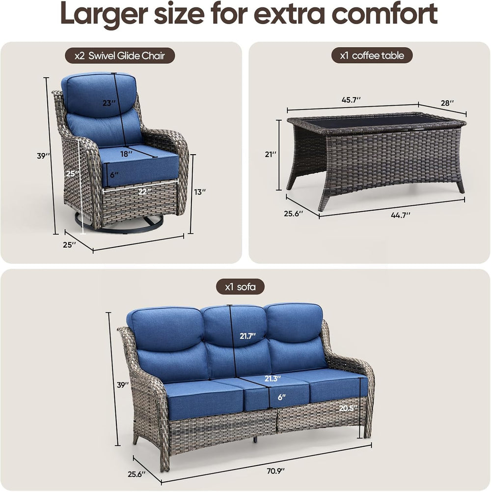 Swivel Patio Chairs sofa Set of 4 with 6" Thick Cushion - Wicker Outdoor...