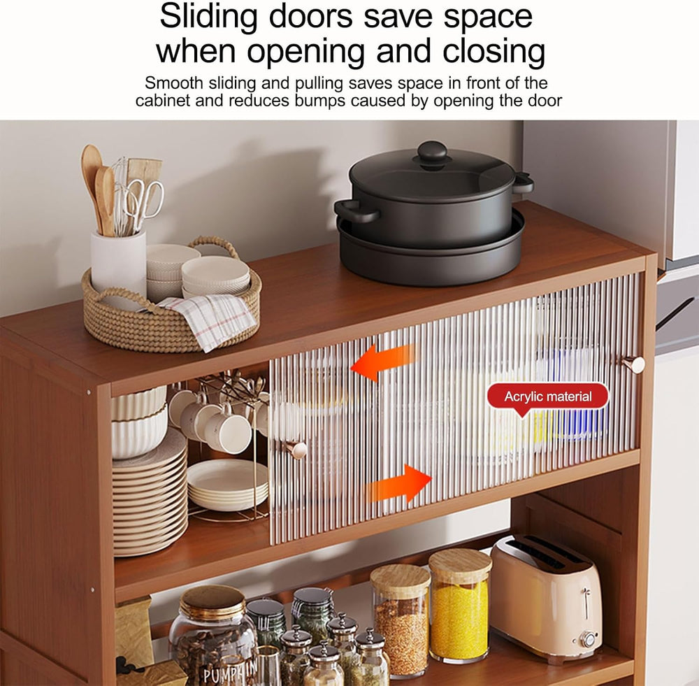 Narrow Kitchen Pantry Storage Cabinet, Sliding Racks with Door, Kitchen Pantr...