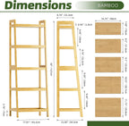 Bookshelf, 5 Tier Ladder Bookcase with Bamboo Frame, Freestanding Tall Narrow Display Plant Shelf for Living Room, Kitchen, Bedroom, Balcony, Natural
