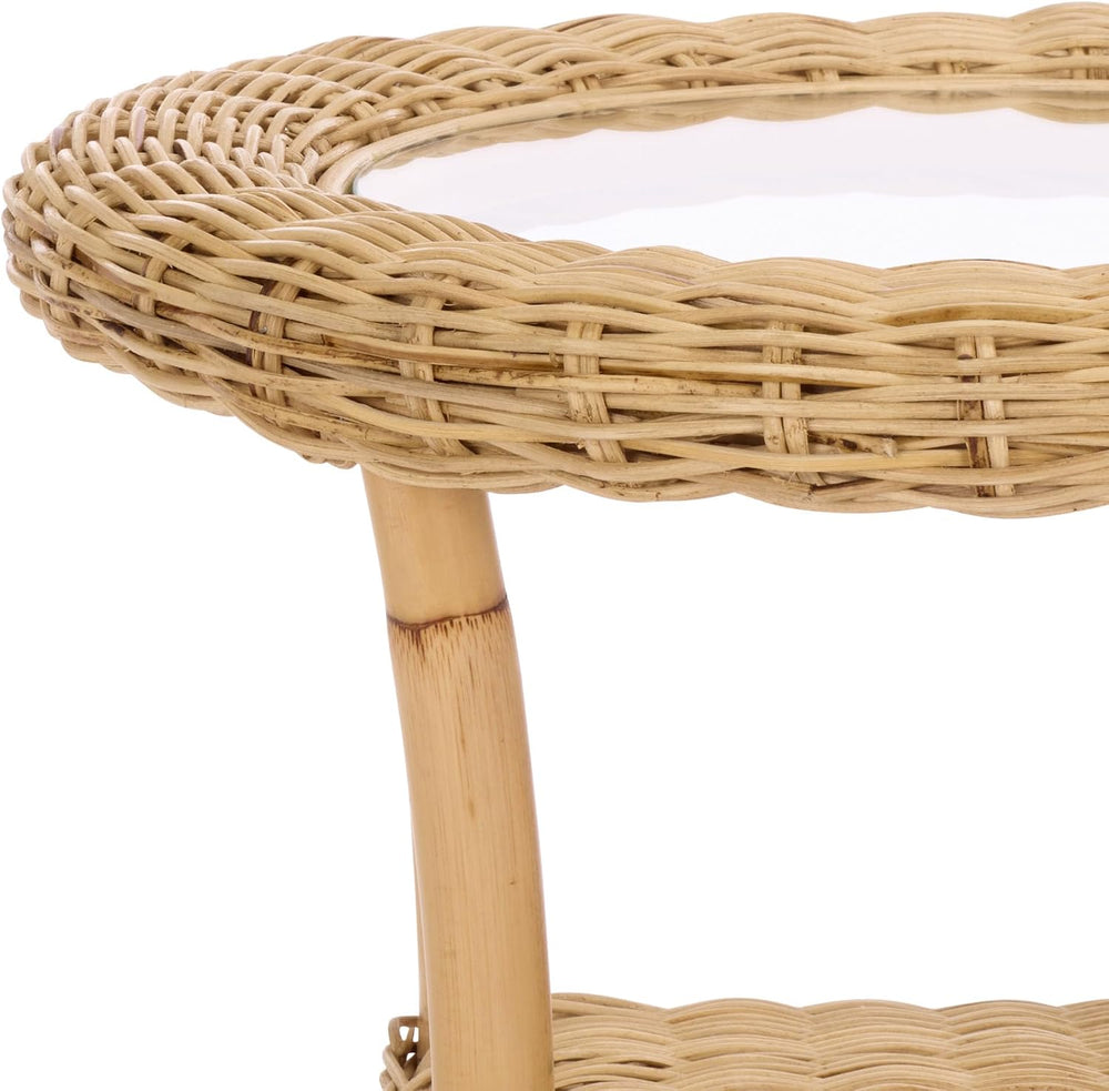 SAFAVIEH Home Collection - Damary Natural Rattan Accent Table, Round Glass To...