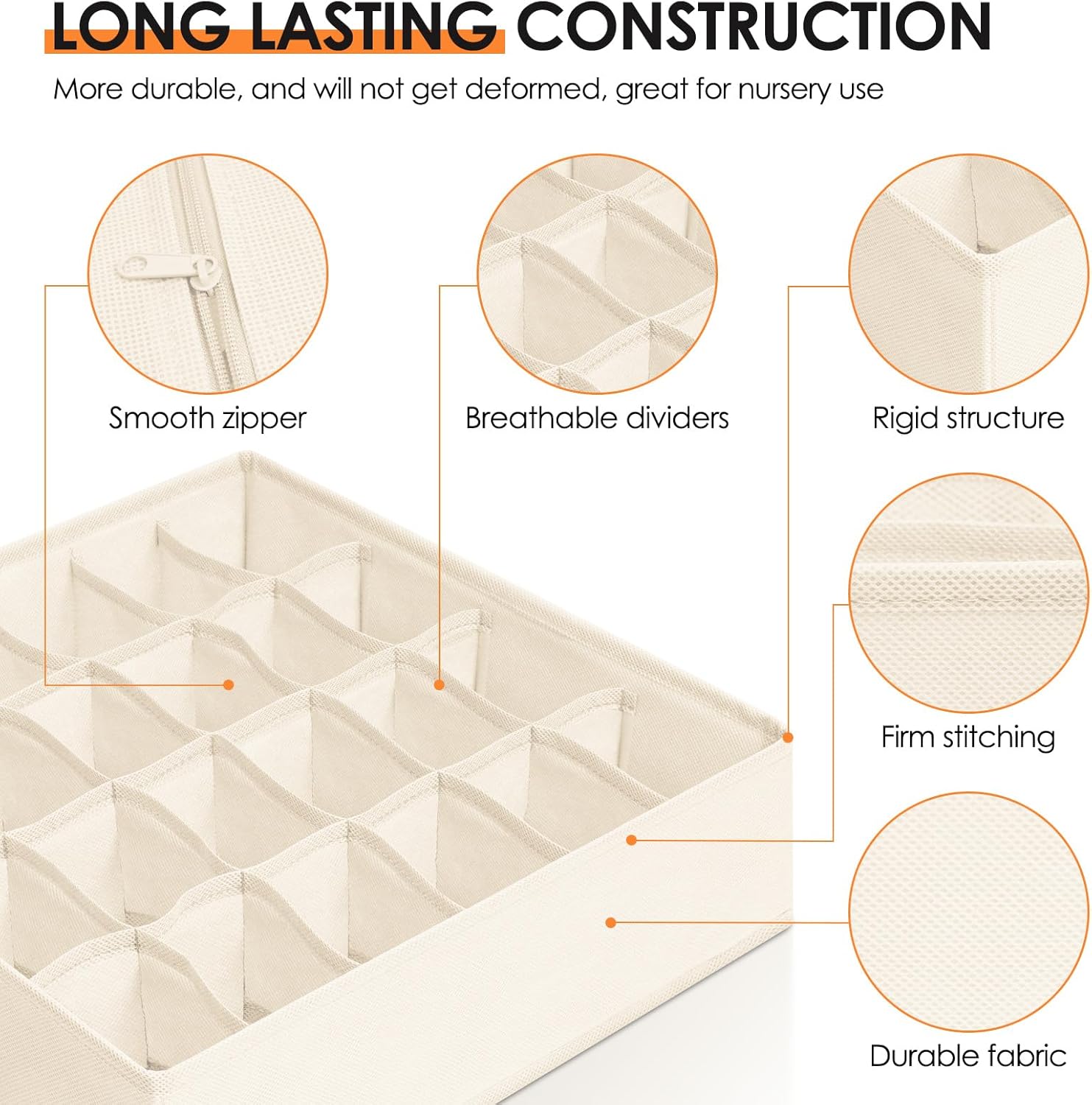 Criusia Drawer Organizer Clothes, 16 Pack Dresser Organizer Bins for Baby Clothes, Underwear Sock, Fabric Closet Organization and Storage Dividers for Nursery Bedroom (96 Compartments, Beige)