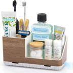 Toothbrush Holders for Bathrooms Countertop Organizer and Storage, Kids Electric Toothbrush and Toothpaste Holder, Bathroom Accessories Vanity Organizer (Wood Grain)