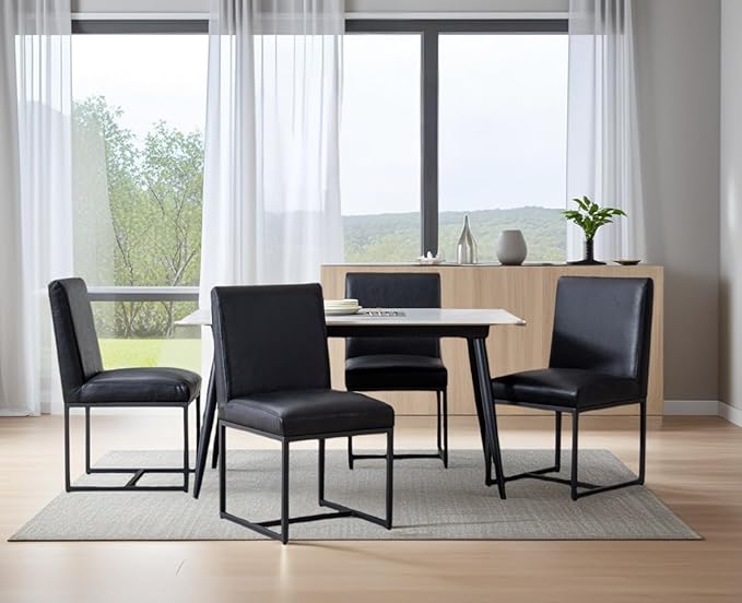 CIMOTA Black Modern Dining Chairs Set of 4, Leather Dining Room Chairs Upholstered Armless Guest Side Chair with Black Base for Dining Room/Kitchen, 4PCS