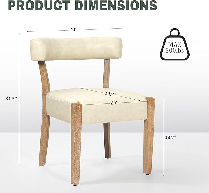 Modern Dining Chairs Set of 6, Faux Leather Upholstered Kitchen & Dining Room Chairs, Mid Century Modern Wooden Dining Chairs Oversized Sturdy Rounded Chairs Curved Back, Beige
