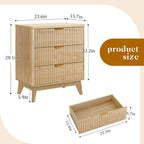 LYNCOHOME Fluted Night Stand with 3 Drawers, Modern Wood Chest of Bedside Table with Curved Profile, Fluted Dresser Organizer for Bedroom