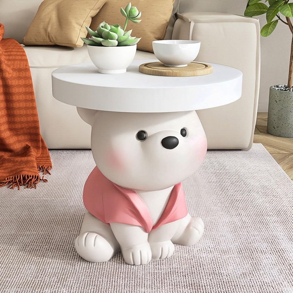 Bear Statue Side Table, Modern and Simple Resin Bedside Table, Small Accent B...