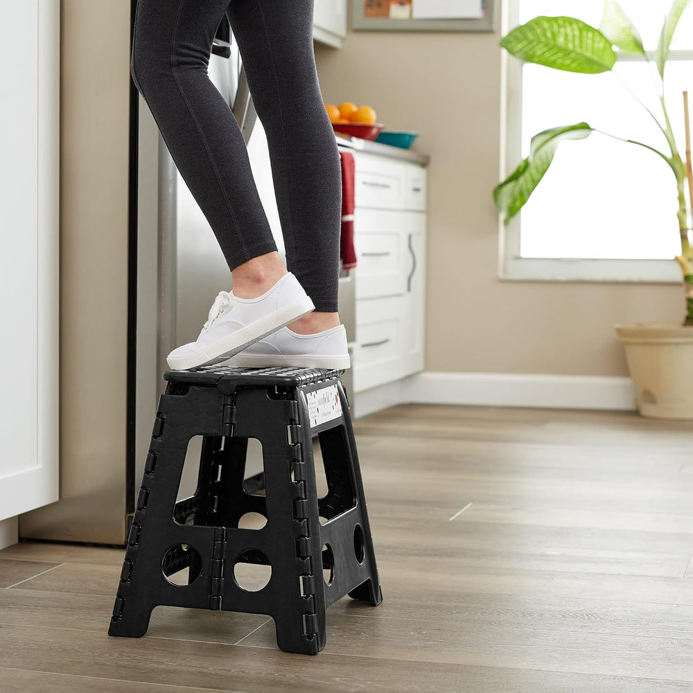 Casafield 16" Folding Step Stool with Handle (Set of 2), Black - Portabl...