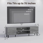 JUMMICO Mid-Century Modern TV Stand for 65-70 Inch TVs, 63 Inch Media Console with Storage, Entertainment Center with Push-Open Cabinets and Cable Management for Living Room (Grey, 63 Inches)