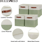 DULLEMELO Storage Baskets for Organizing, Fabric Storage Cubes for Dog Toy Box, 11 Inch Decorative Cube Storage Bins with handle for Baby Gift Basket(4 Pack - 11" White&Green)