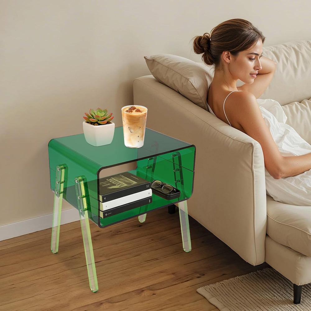 Acrylic Side Table, 2-Tier End Table with Open Storage for Small Spaces, Nigh...