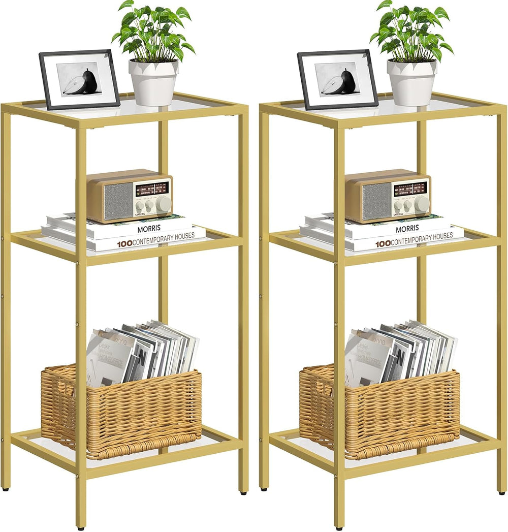Side Tables Set of 2, Tempered Glass End Table with Metal Frame, 3-Tier Small...