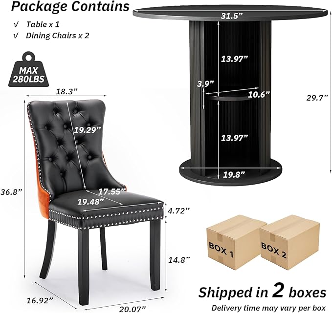 SoarFlash Kitchen Table and Chairs for 2, 31.5" Dining Table Set for 2 with Upholstered Chairs, 3 Piece Kitchen Table Set with Storage Shelf for Small Space, Apartment