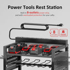 Power Tool Organizer Cart with 8 Charger Ports & Adjustable Storage, Garage Workshop Utility Cart for Mechanic, Birthday Gift Ideas for Men