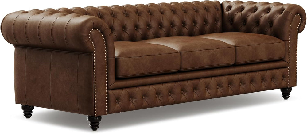 Valencia Parma 92" Leather Chesterfield Sofa, Premium Leather Upholstery...