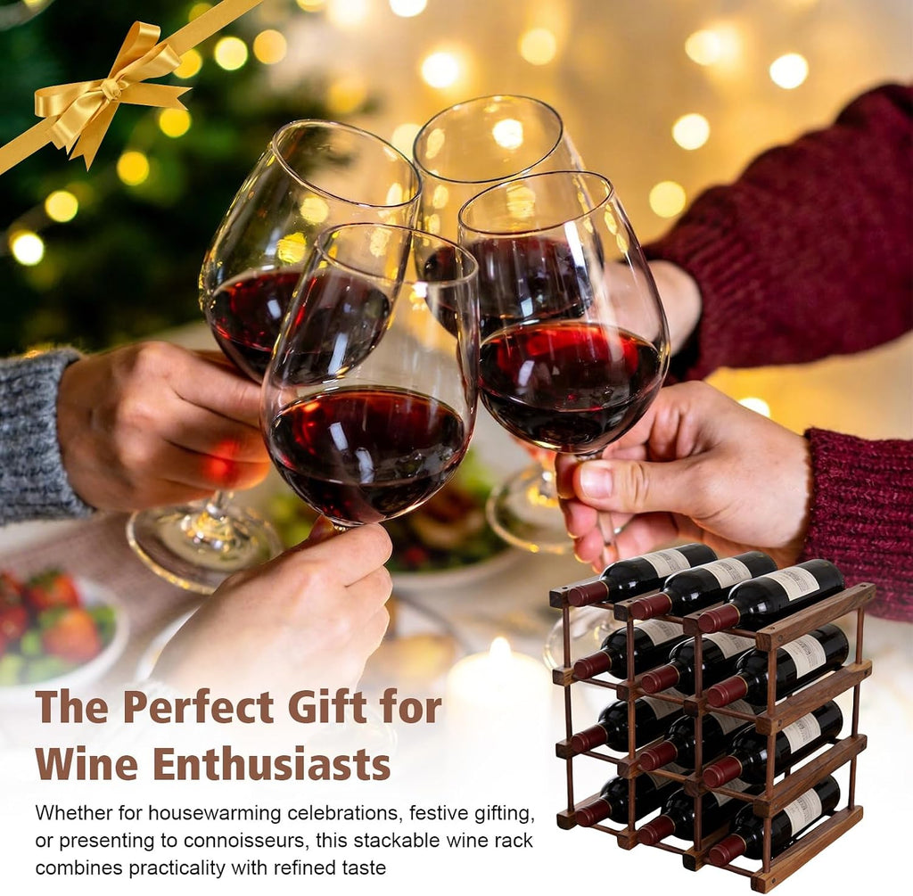 12 Bottle 4 Tiers Wooden Wine Rack for DIY Assembly, Great Gift | Stackable Modular Wine Rack, Wine Bottle Holder for Inside Cabinet Counter and Bar Organizer