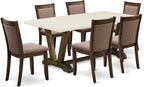 East West Furniture V727MZ748-7 7 Piece Dining Table Set Consist of a Rectangle Dining Room Table with V-Legs and 6 Coffee Linen Fabric Parsons Chairs, 40x72 Inch, Multi-Color