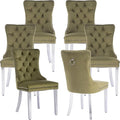 Luxury Upholstered Dining Chairs Set of 6, Olive Green Kitchen Chair with Silver Metal Legs, Velvet Tufted Back Dining Chair, Sillas de Comedor, Modern Kitchen & Dining Room Chairs (Olive, 6 Pcs)