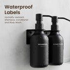 MaisoNovo Shampoo and Conditioner Dispenser - Shower Soap Dispenser Wall Mounted - 16.9 fl oz Set of 2 Black Plastic Bottles Black Pumps - 2 Chamber No Drill
