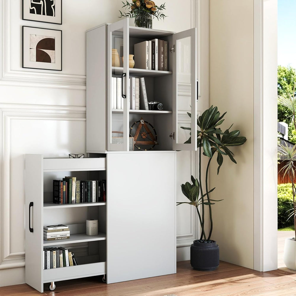KEIKI 70.87" H Kitchen Pantry Storage Cabinet with Pull-Out Shelf, Glass...