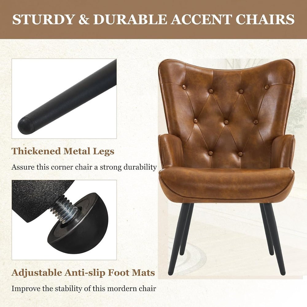 Furnimart Accent Chairs Set of 2, Brown PU Leather Reading Armchair with High...