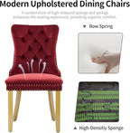 Velvet Dining Chairs Set of 6, Upholstered Dining Room Chairs with Lion Head Pulls Ring and Golden Solid Wood Legs, Modern Button Tufted Kitchen Chairs for Dining Room, Kitchen(Wine Red)