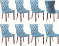 Modern Dining Chairs Set of 8, Tufted Upholstered Dining Chair with Solid Wood Legs, Light Blue Velvet Accent Chair, Sillas de Comedor, Kitchen & Dining Room Chairs (Light Blue, Velvet, 8Pcs)