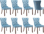 Modern Dining Chairs Set of 8, Tufted Upholstered Dining Chair with Solid Wood Legs, Light Blue Velvet Accent Chair, Sillas de Comedor, Kitchen & Dining Room Chairs (Light Blue, Velvet, 8Pcs)