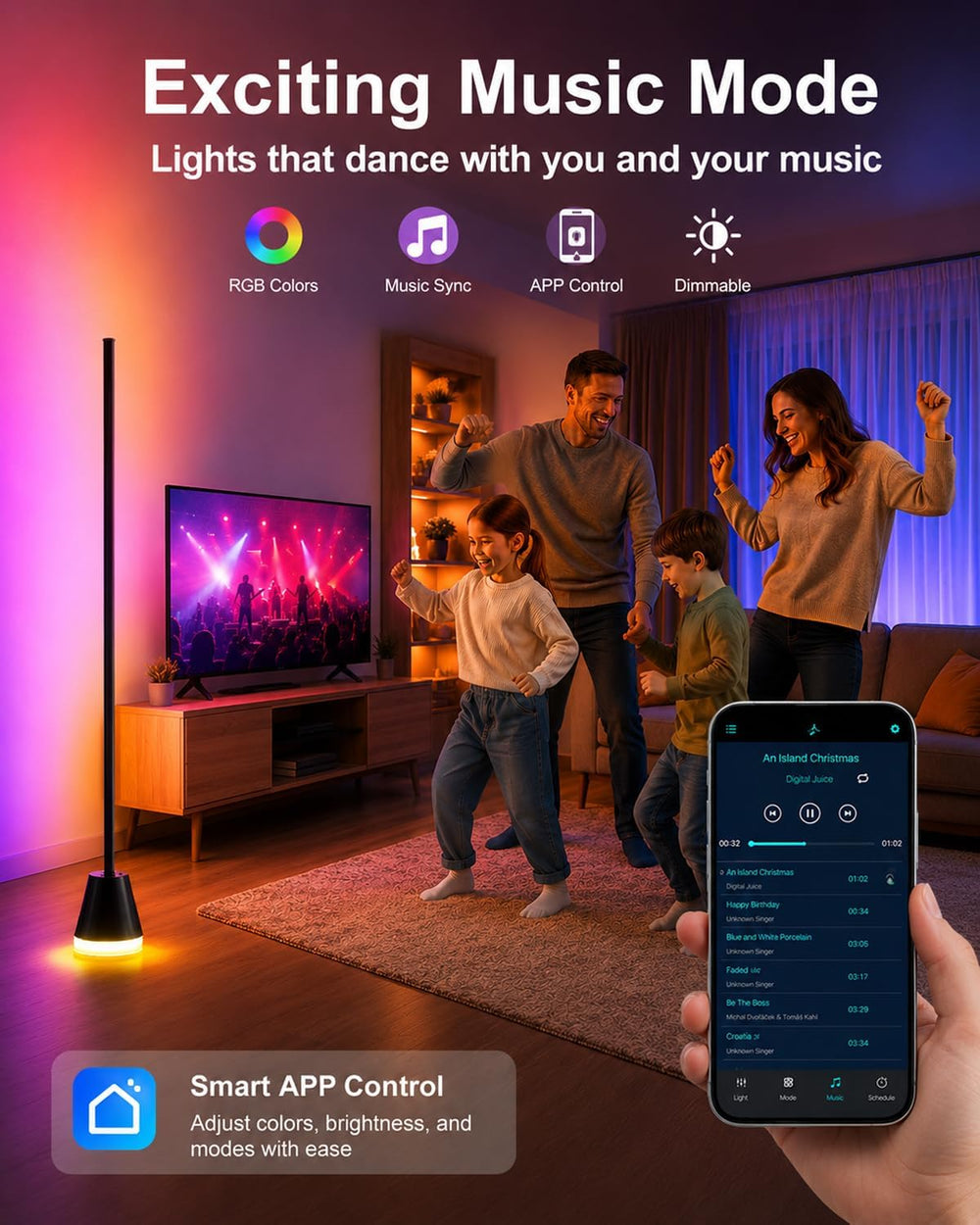 Keepsmile Smart RGB LED Corner Floor Lamp,172 LEDs Bright Standing Lamps for ...