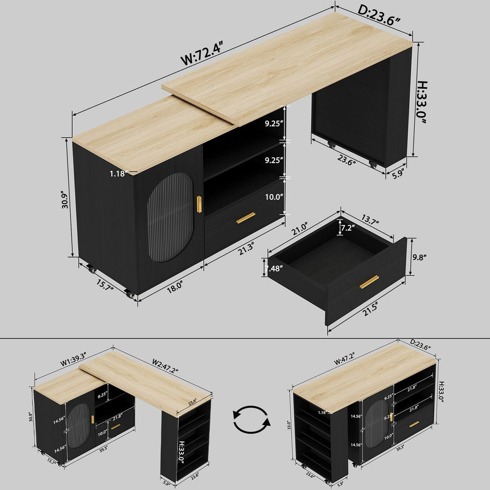 LVB Kitchen Island with Storage，72" Mobile Island Table for Kitchen