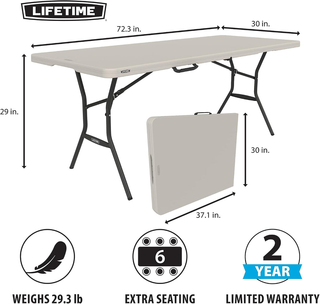 LIFETIME 6-Foot Fold-in-Half Table, Light Commercial Folding Table, Almond