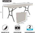 LIFETIME 6-Foot Fold-in-Half Table, Light Commercial Folding Table, Almond