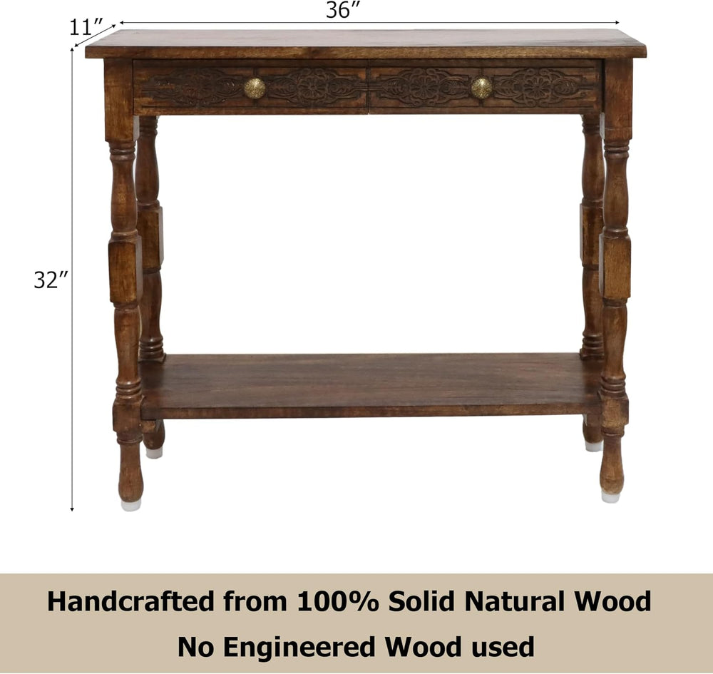 COTTON CRAFT Solid Wood Console Table - Hand Carved Accent Sofa Table | Antiq...