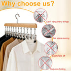 Closet Organizer with 10 Clips, 2 Pack Wooden Hanging Storage Hanger, Space Saving Multifunctional Rack for Ties, Scarves, Hats & Small Accessories