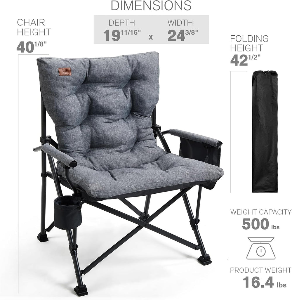 EVER ADVANCED Padded Oversized Folding Camping Chair for Adults, Heavy Duty L...