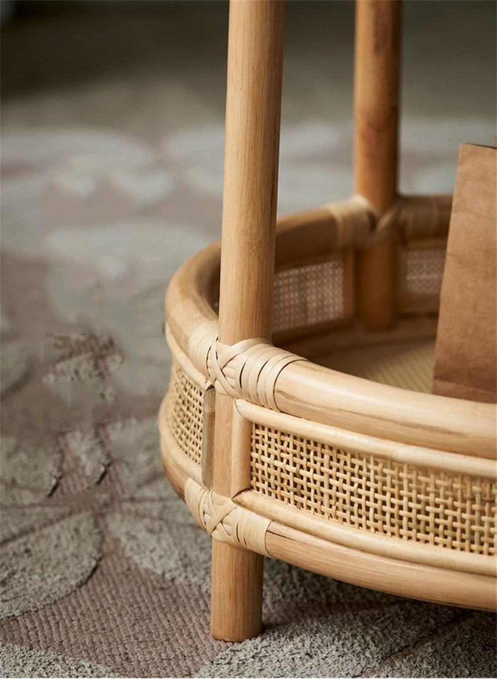 Mlaea Double-Layer Round Rattan Surface/Glass Surface Small Table, Living Roo...