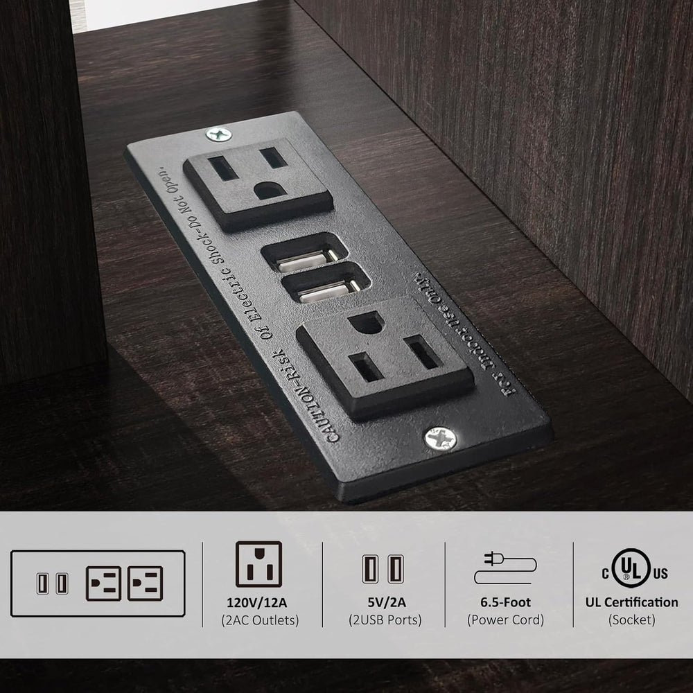 End Table, Side Table, Nightstand, USB Ports and Outlet，3-Tier Storage Shelf,...