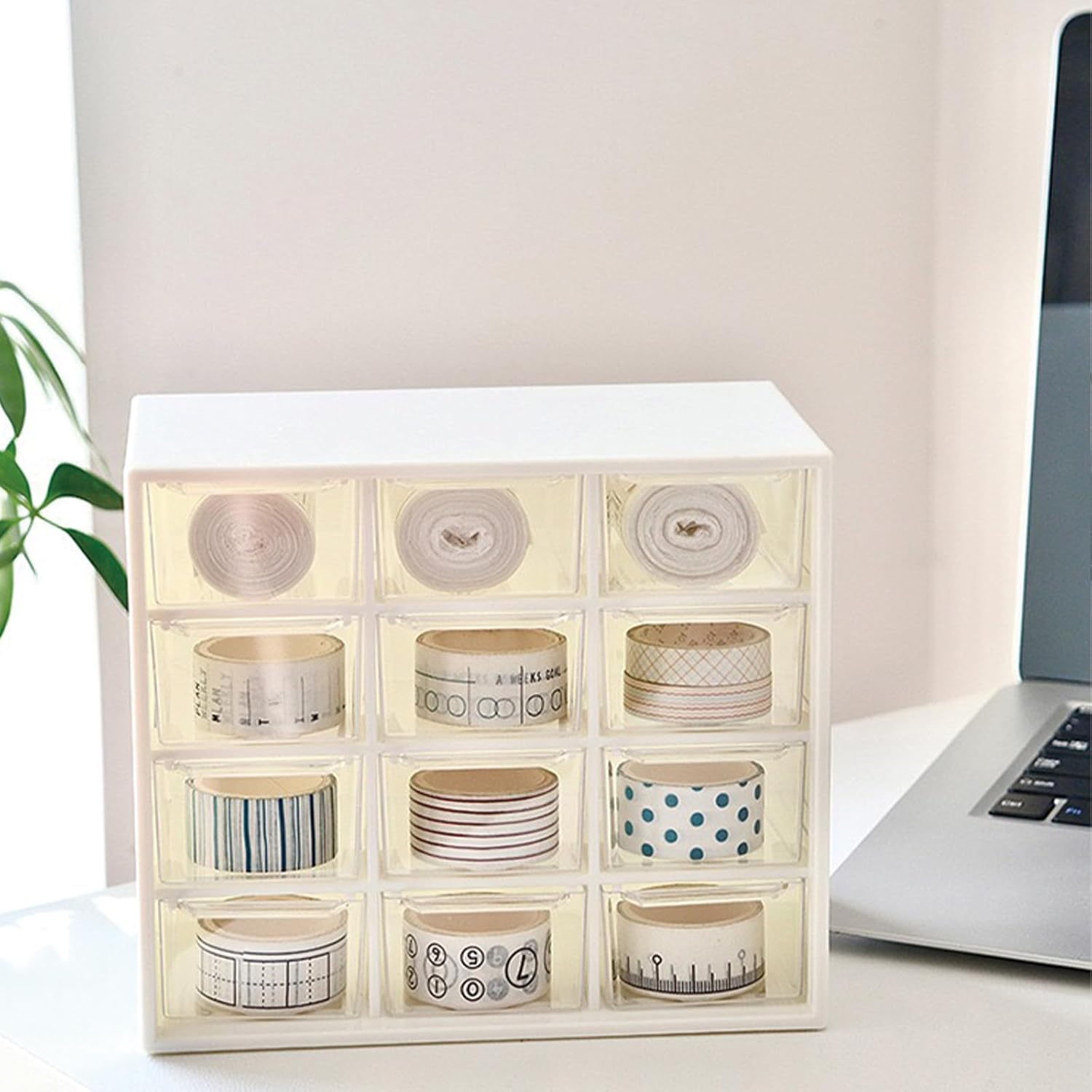 12-compartment plastic desktop drawer storage box, suitable for storing stationery, gemstones, hairpins, rubber bands, contact lenses, etc (White)
