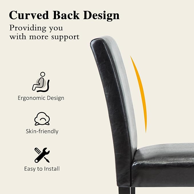 LSSPAID Dining Chairs Set of 6, Modern Stylish PU Leather Upholstered Parson Chair, Dining Room Chairs with Solid Wood Legs for Kitchen Living Room, Black